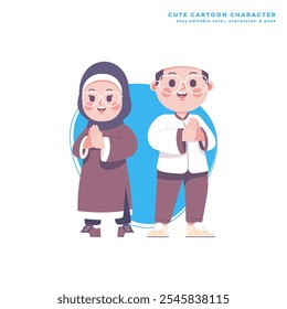 cute muslim kids couple cartoon character