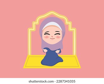 Cute muslim praying cartoon character. Chibi cartoon animation design.