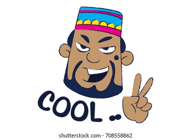 Cute Muslim saying Cool. Vector Illustration. Isolated on white background.