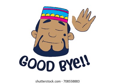 Cute Muslim saying Goodbye. Vector Illustration. Isolated on white background.