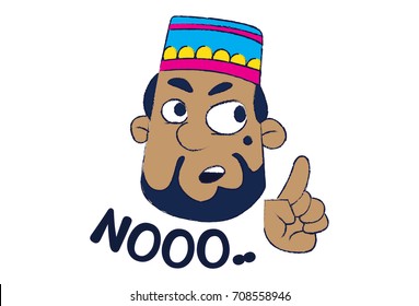 Cute Muslim saying No. Vector Illustration. Isolated on white background.