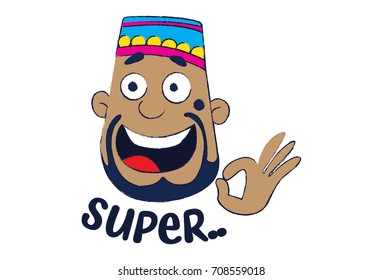 Cute Muslim saying Super. Vector Illustration. Isolated on white background.