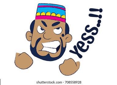 Cute Muslim saying yes. Vector Illustration. Isolated on white background.