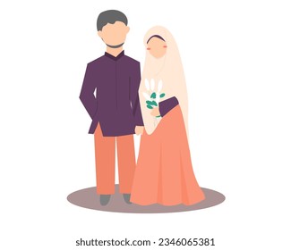 Cute Muslim Wedding Couple Illustration