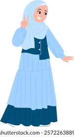 Cute Muslimah in Blue Dress and Hijab Illlustration