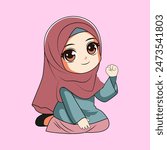 Cute Muslimah Cartoon Girl Wearing Hijab