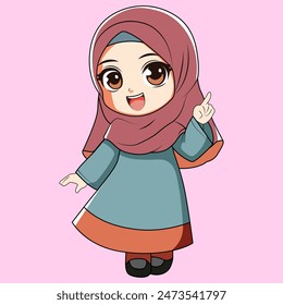 Cute Muslimah Cartoon Girl Wearing Hijab