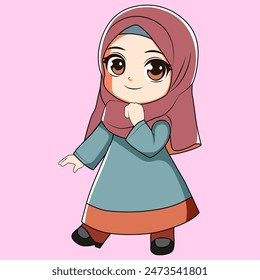 Cute Muslimah Cartoon Girl Wearing Hijab
