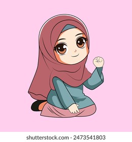 Cute Muslimah Cartoon Girl Wearing Hijab