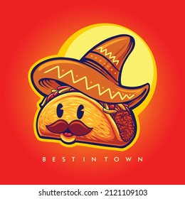 Cute mustache tacos Fast Food Vector illustrations for your work Logo, mascot merchandise t-shirt, stickers and Label designs, poster, greeting cards advertising business company or brands.
