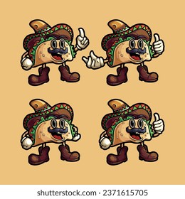 Cute mustache tacos logo mascot Vector illustrations