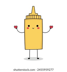 Cute mustard bottle cartoon character spreading love doodle