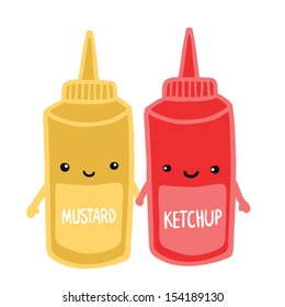 Cute mustard and ketchup illustration