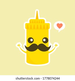 Cute Mustard Yellow Sauce Bottle Vector Illustration Cartoon Kawaii Smile