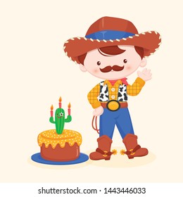 CUTE MUSTSCHE COWBOY WITH BIRTHDAY CUPCAKE 