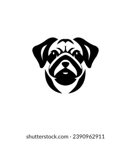 Cute muzzle of a black pug on a white background. Drawing, raccoon logo, icon.