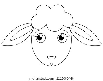 Cute muzzle cartoon sheep - vector linear picture for coloring. Outline. Sheep head, lamb cute animal for children's coloring book