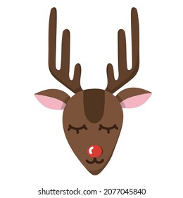 Cute muzzle of a Christmas deer with a red nose