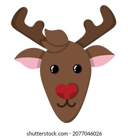 Cute muzzle of a Christmas deer with a red nose