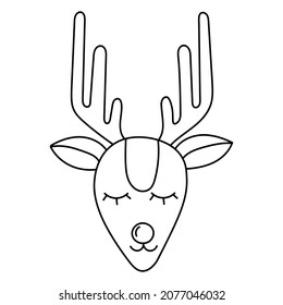 Cute muzzle of a Christmas deer with a red nose