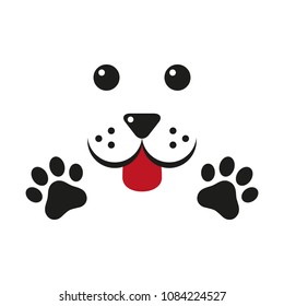 cute muzzle dog with paws, symbol, logo on white background
