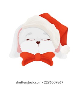 Cute muzzle of a rabbit in a santa hat, year of the rabbit, winter illustration with the symbol of the year