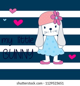 cute my little bunny girl on striped background vector illustration, T-shirt graphics design