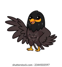 Cute myna bird cartoon waving hand