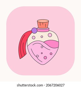 Cute Mystic boho love elixir illustration. Hand drawn cartoon colorful elixir of love element. Silhouette icon in doodle kawaii design. Esoteric icon on pink background. Vector love potion art.	