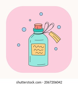 Cute Mystic boho magic potion illustration. Hand drawn cartoon colorful mystic elixir element. Silhouette icon in doodle kawaii design. Esoteric icon on pink background. Vector magic shop art.	