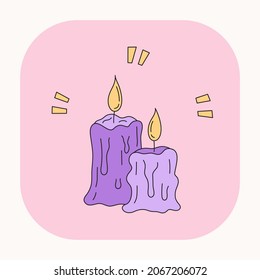 Cute Mystic boho ritual candles  illustration. Hand drawn cartoon colorful candles element. Silhouette icon in doodle kawaii design. Esoteric icon on pink background. Vector magic candles.	
