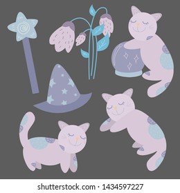 cute mystic magic cat purple package wand 