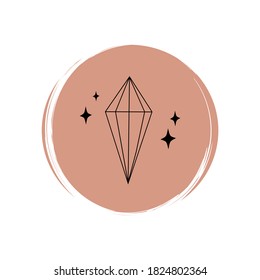Vector de ícono místico lindo con piedra de gema de cristal, ilustración en círculo con textura de brocha, para la historia de medios sociales y resalta