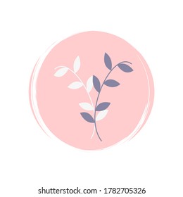 Cute mystical icon vector with leaves, illustration on circle with brush texture, for social media story and instagram highlights