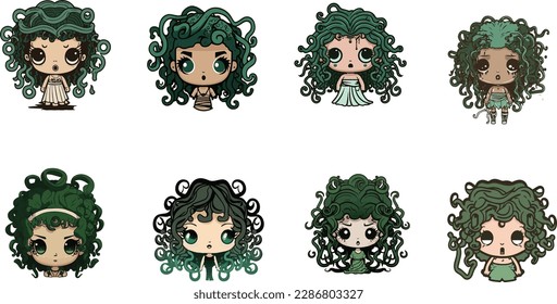 Mitología cutánea y legendario vector de agrupamiento medusa para ilustración. Vectores editables y de escala