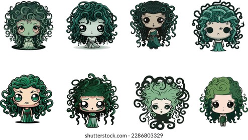 Cute mythology and legendary medusa bundle vector for illustration. Editable and rescale vectors