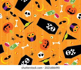 Cute n' creepy! This Halloween themed seamless vector pattern is fun and spooky! Perfect for backgrounds, wallpaper, or surface designs. BOO!