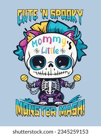 Cute 'n Spooky Mommy's Little Monster Mash! Halloween T-shirt Design, Halloween tee, Halloween sticker