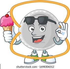 Cute N95 mask cartoon character enjoying an ice cream