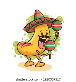 Cute Nacho Vector Icon Illustration. Food Icon Concept with Funny Pose. Isolated on White Background