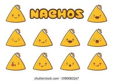 cute nachos cartoon. emoticons, with different facial expressions
