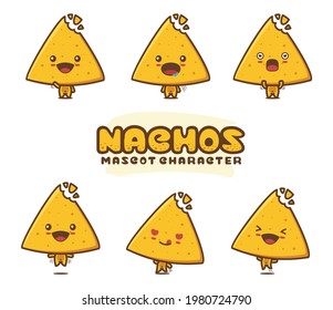 cute nachos cartoon  mascot . with different poses and facial expressions