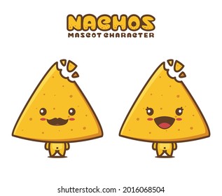 cute nachos mascot, food cartoon illustration, isolated on white background