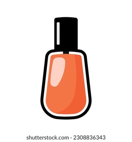 Cute Nail polish with black outline doodle illustration isolated. Cosmetic product for manicure and pedicure in orange color