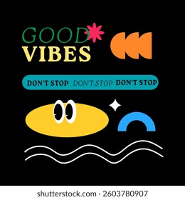 Cute and naive abstract shape sticker pack. Elements in trendy 90s retro cartoon style. Vector illustration with wavy geometric elements. Brutalism aesthetics.
