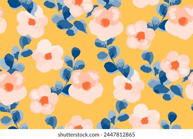 Cute naive art floral watercolor seamless pattern