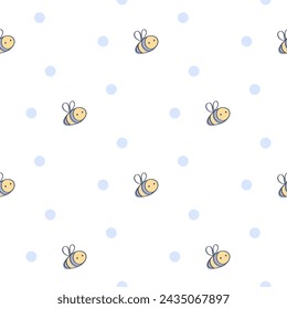 Cute naive bees and polka dot childish seamless pattern.