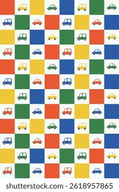 Cute naive cars seamless pattern design. Vector illustration.