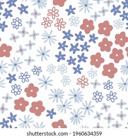 Cute naive daisy flowers seamless vector pattern. Petite floral ditsy calico spring bloom background Childish decorative spring bloom backdrop 
