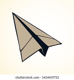 Cute naive kids fun aerial plain vehicle soar high in heaven isolated on white backdrop. Freehand outline ink pen drawn picture icon sketch in scribble retro style. Top view with space for text on sky